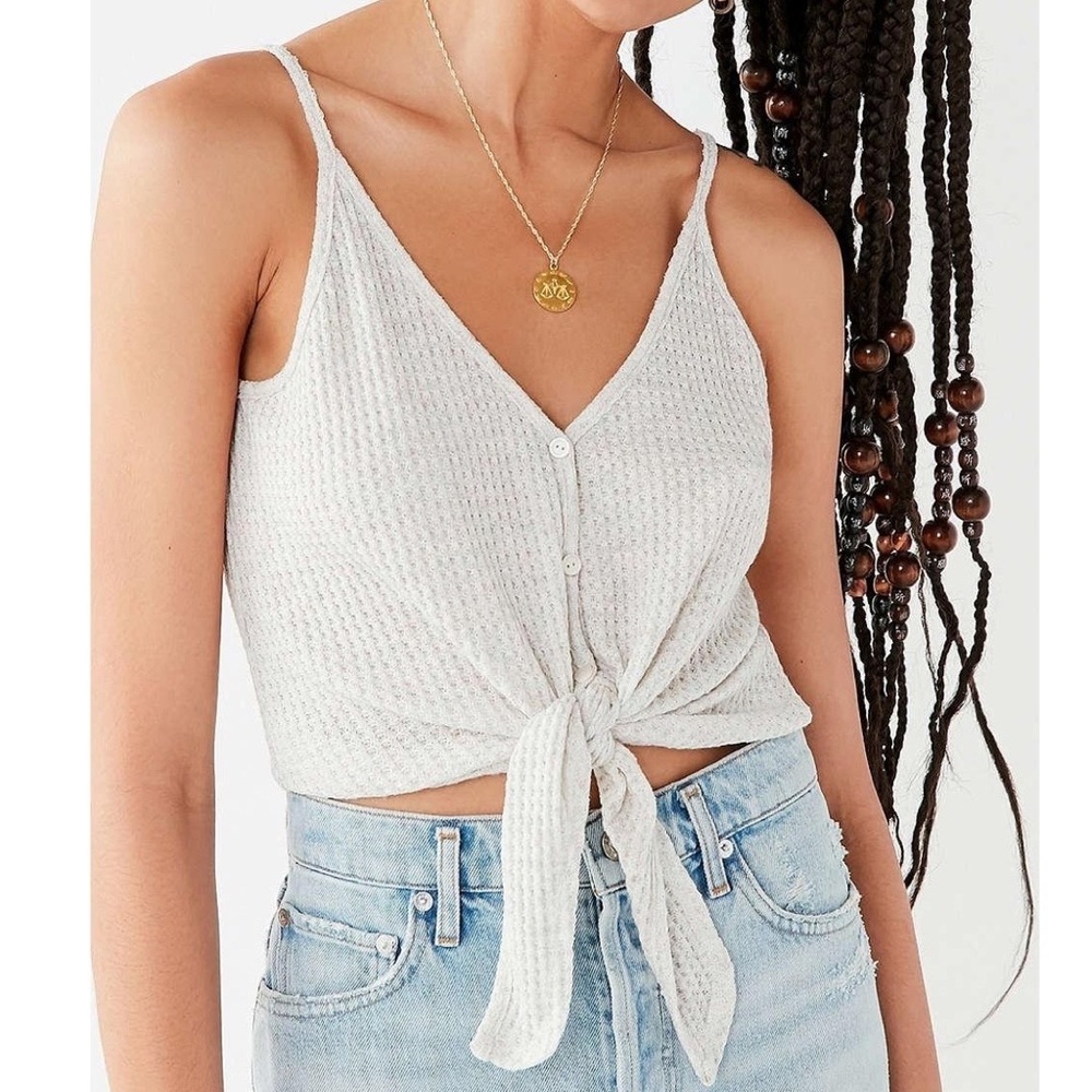 Urban Outfitters Waffle Knit Tie Front Crop Top - Picture 3 of 11